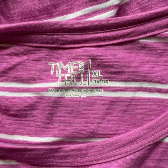 NWOT Time and Tru Women's Short Sleeve Tee Purple White Stripes XL 16-18 Cotton - Picture 3 of 7